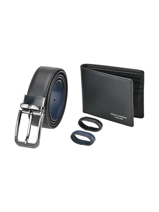 Nappa Leather Wallet & Gun Metal Buckle Belt Gift Set